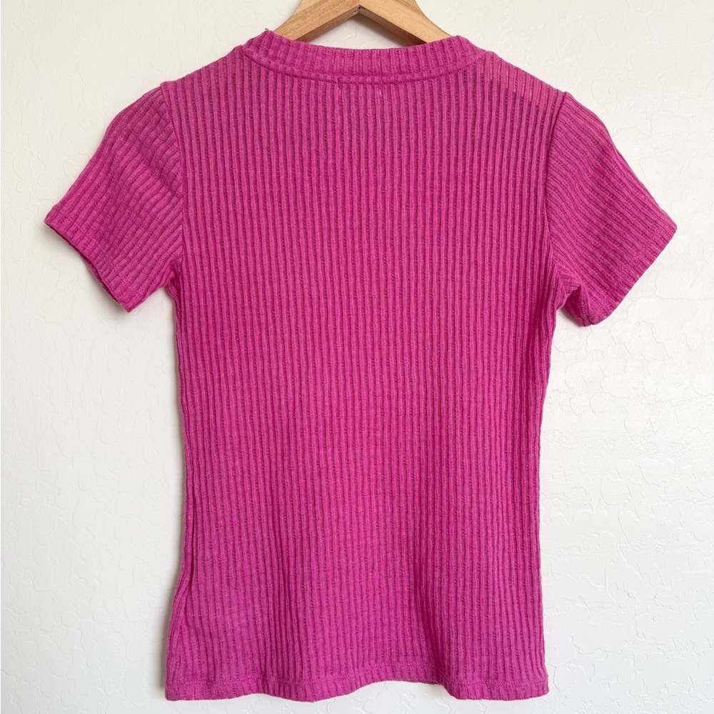 Anthropologie Pilcro Textured Rib Layering Tee Bright Pink Size Extra Small - Picture 5 of 6